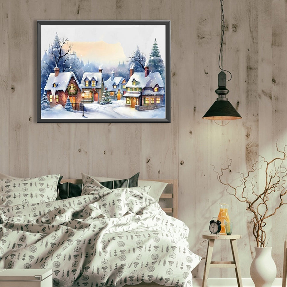 Colorful House In The Snow - Full Round Drill Diamond Painting 40*30CM