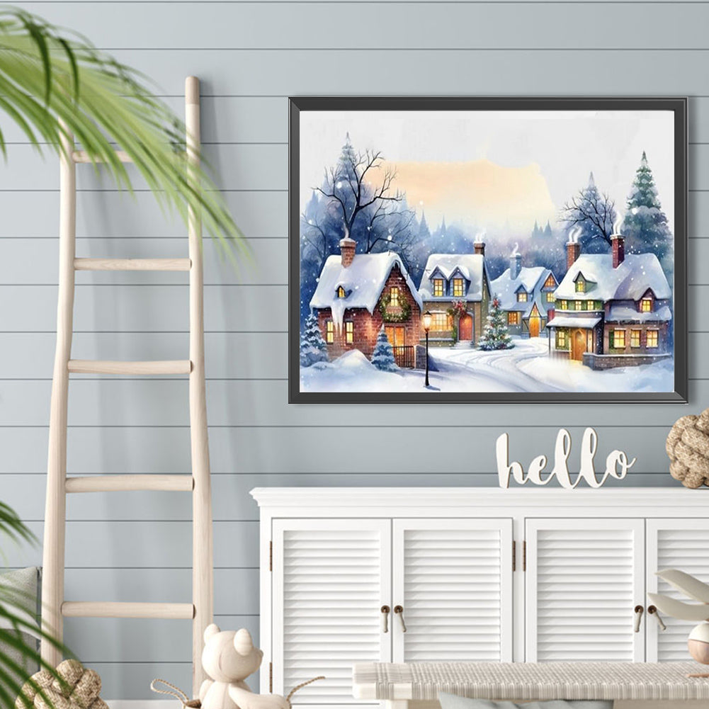 Colorful House In The Snow - Full Round Drill Diamond Painting 40*30CM