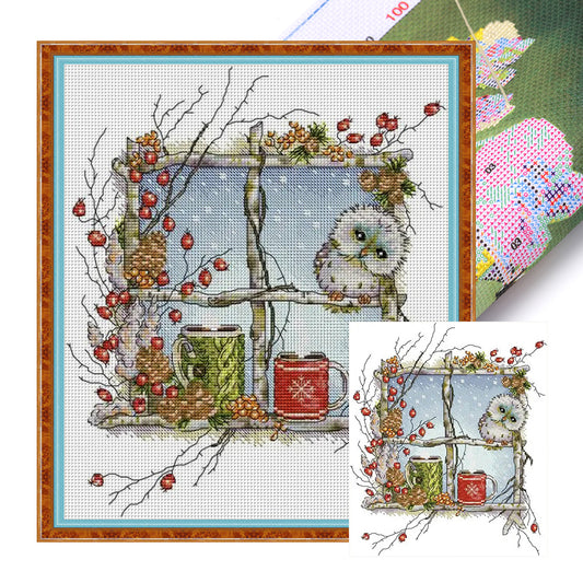 Owl On The Window - 14CT Stamped Cross Stitch 30*34CM