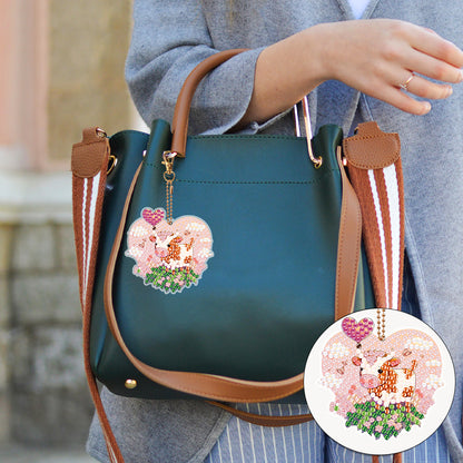 5PCS Double Sided Round Diamond Painting Art Keychain Pendant for Adults (Calf)