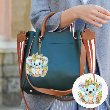 6PCS Double Sided Round Diamond Painting Art Keychain Pendant (Animal World)