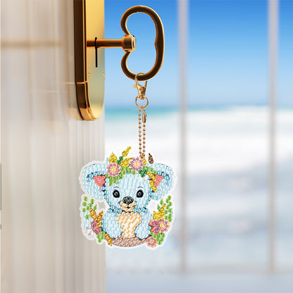 6PCS Double Sided Round Diamond Painting Art Keychain Pendant (Animal World)