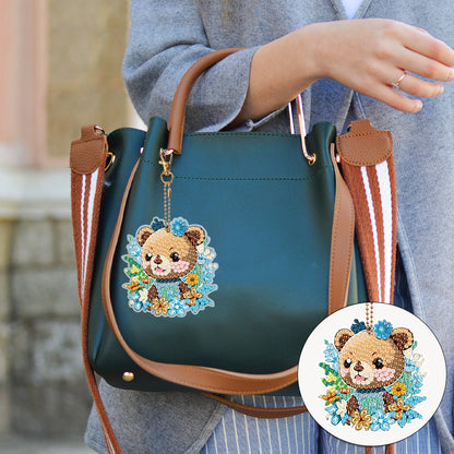 6PCS Double Sided Round Diamond Painting Art Keychain Pendant(Nature and Animal)