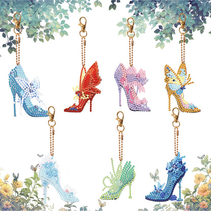 7PCS Double Sided Diamond Painting Art Keychain Pendant (Butterfly High Heels)