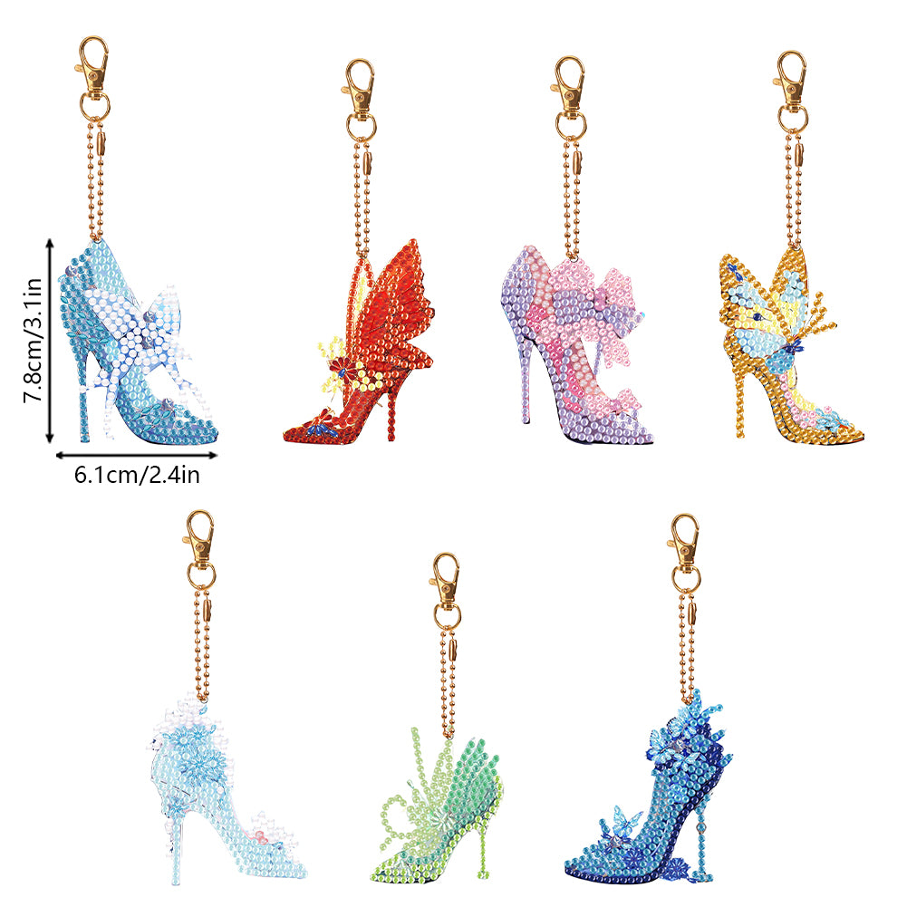 7PCS Double Sided Diamond Painting Art Keychain Pendant (Butterfly High Heels)