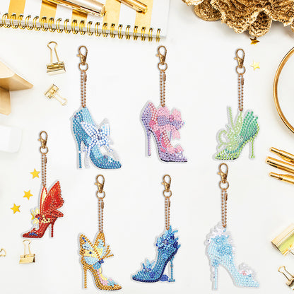 7PCS Double Sided Diamond Painting Art Keychain Pendant (Butterfly High Heels)