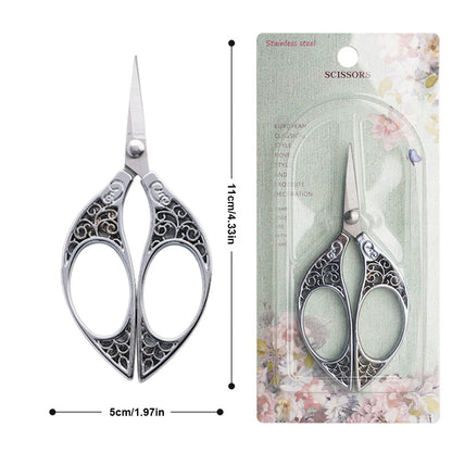 Stainless Steel Leaf Style Mini Scissors for Sewing Crafting 11x5cm (Silver)