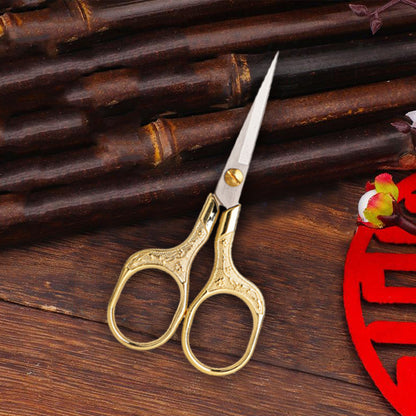 Stainless Steel Plum Blossom Flower Pattern Scissors for Sewing 12.7x6cm (Gold)