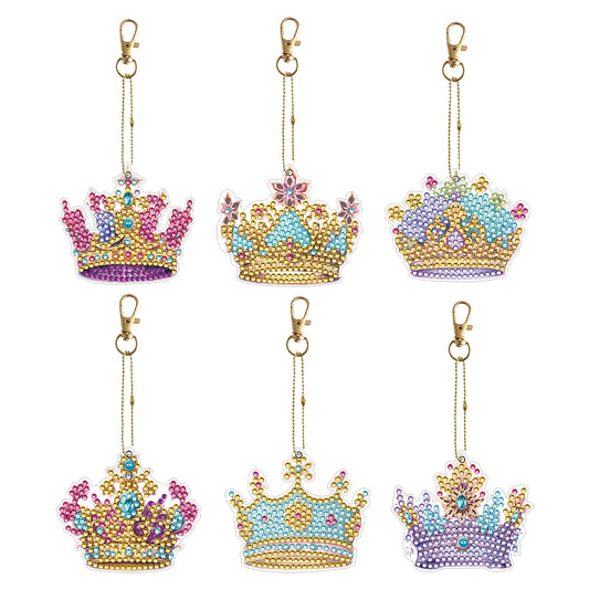 6PCS Double Sided Special Shape Diamond Painting Keychain for Beginners (Crown)