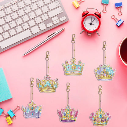 6PCS Double Sided Special Shape Diamond Painting Keychain for Beginners (Crown)