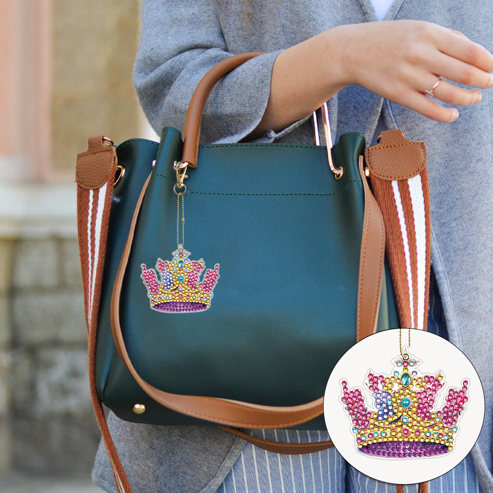 6PCS Double Sided Special Shape Diamond Painting Keychain for Beginners (Crown)