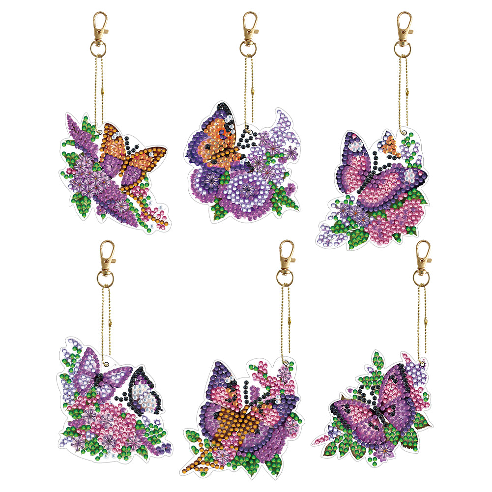 6PCS Double Sided Special Shape Diamond Painting Keychain (Purple Butterfly)