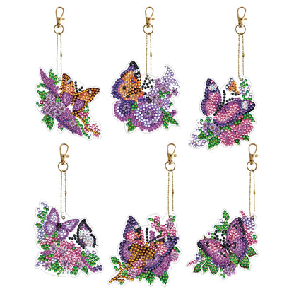 6PCS Double Sided Special Shape Diamond Painting Keychain (Purple Butterfly)