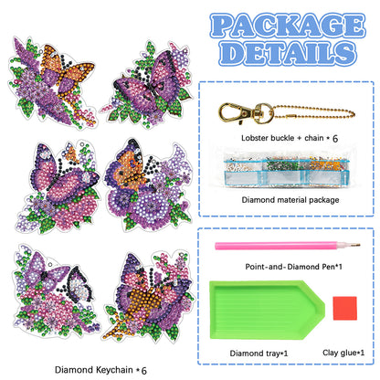 6PCS Double Sided Special Shape Diamond Painting Keychain (Purple Butterfly)