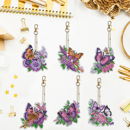 6PCS Double Sided Special Shape Diamond Painting Keychain (Purple Butterfly)