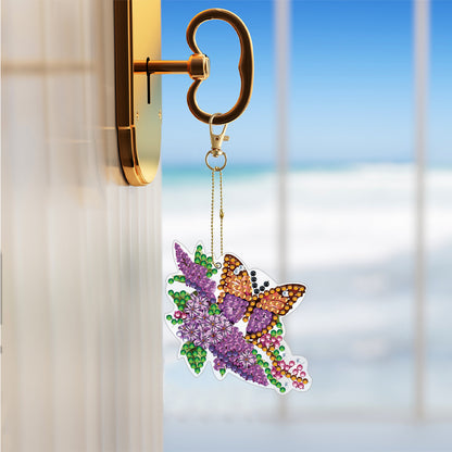 6PCS Double Sided Special Shape Diamond Painting Keychain (Purple Butterfly)