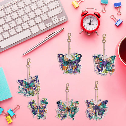 6PCS Double Sided Special Shape Diamond Painting Keychain (Flower Butterfly)