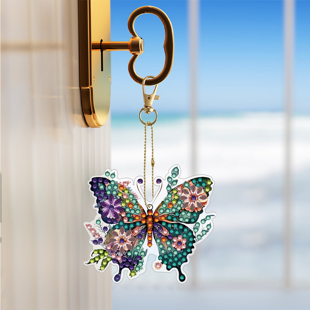 6PCS Double Sided Special Shape Diamond Painting Keychain (Flower Butterfly)