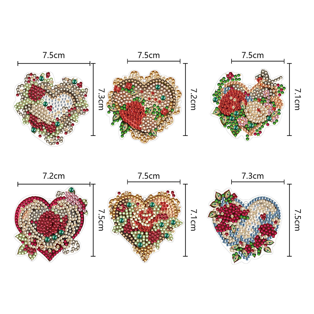 6PCS Double Sided Special Shape Diamond Painting Keychain (Flower Love)