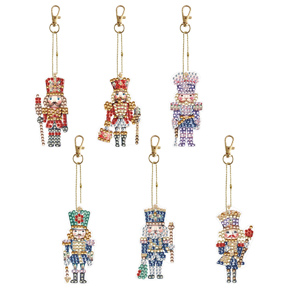 6PCS Double Sided Special Shape Diamond Painting Keychain (Christmas Nutcracker)