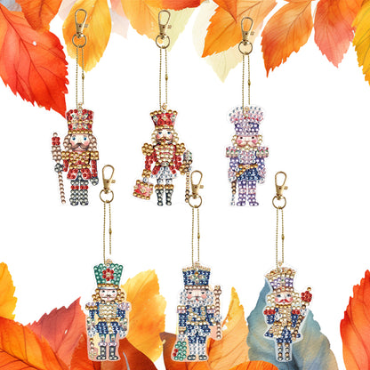 6PCS Double Sided Special Shape Diamond Painting Keychain (Christmas Nutcracker)