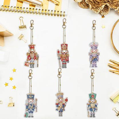 6PCS Double Sided Special Shape Diamond Painting Keychain (Christmas Nutcracker)