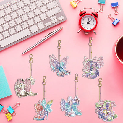 6PCS Double Sided Special Shape Diamond Painting Keychain (Fairy Shoes)