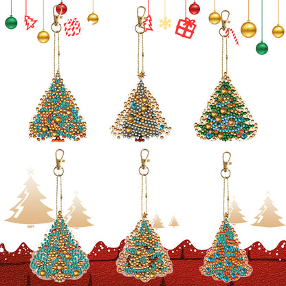 6PCS Double Sided Special Shape Diamond Painting Keychain (Christmas Tree)