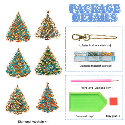 6PCS Double Sided Special Shape Diamond Painting Keychain (Christmas Tree)