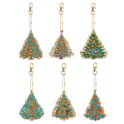 6PCS Double Sided Special Shape Diamond Painting Keychain (Christmas Tree)