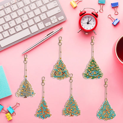 6PCS Double Sided Special Shape Diamond Painting Keychain (Christmas Tree)