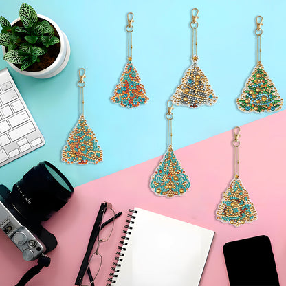 6PCS Double Sided Special Shape Diamond Painting Keychain (Christmas Tree)