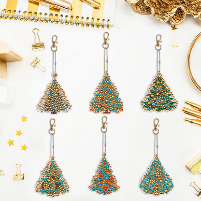 6PCS Double Sided Special Shape Diamond Painting Keychain (Christmas Tree)