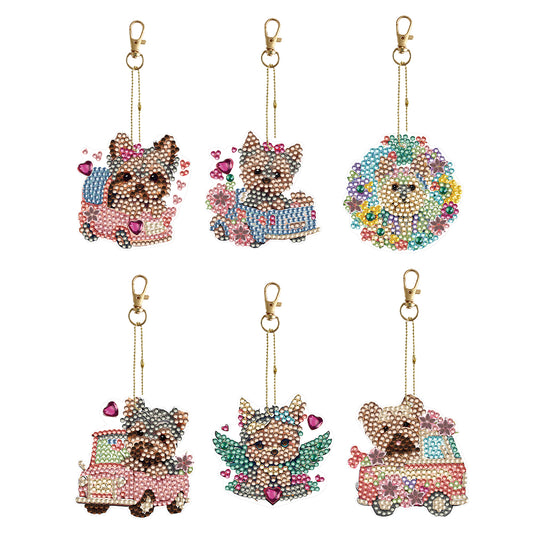 6PCS Double Sided Special Shape Diamond Painting Keychain (Yorkie Puppy)