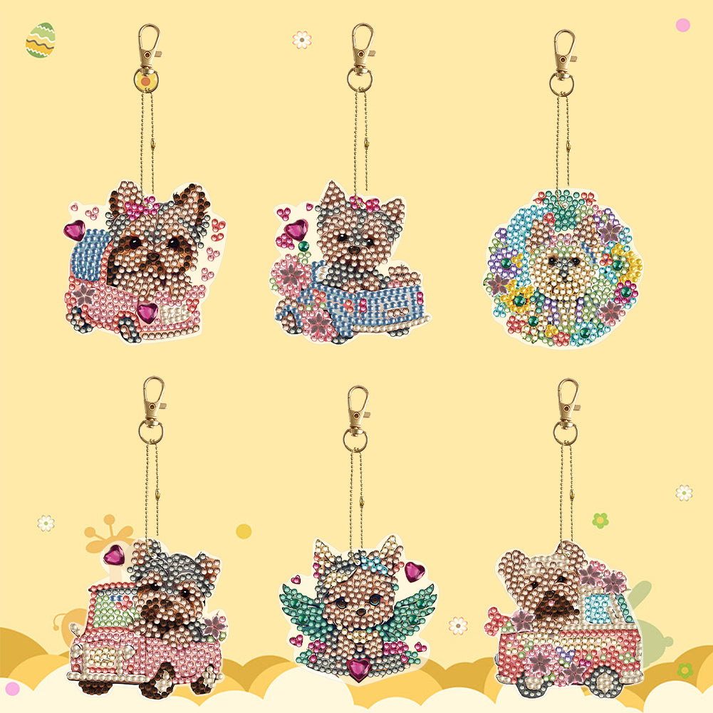 6PCS Double Sided Special Shape Diamond Painting Keychain (Yorkie Puppy)