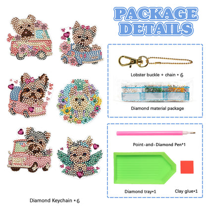 6PCS Double Sided Special Shape Diamond Painting Keychain (Yorkie Puppy)