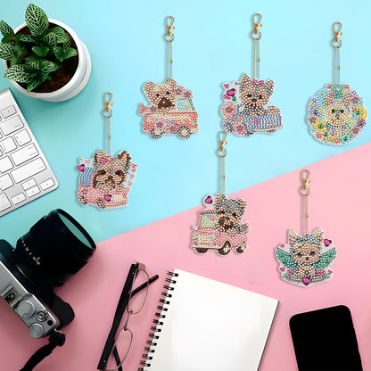 6PCS Double Sided Special Shape Diamond Painting Keychain (Yorkie Puppy)