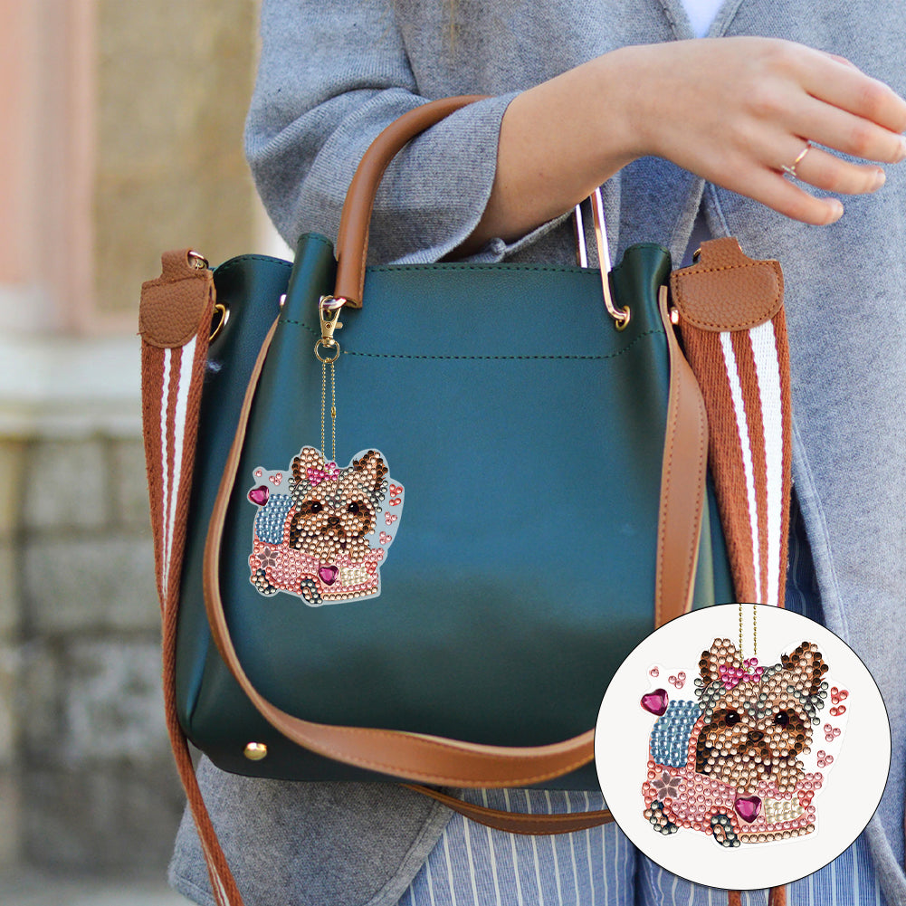 6PCS Double Sided Special Shape Diamond Painting Keychain (Yorkie Puppy)