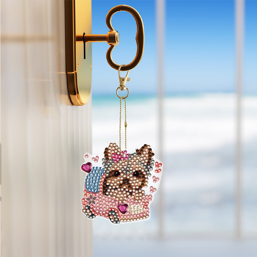 6PCS Double Sided Special Shape Diamond Painting Keychain (Yorkie Puppy)