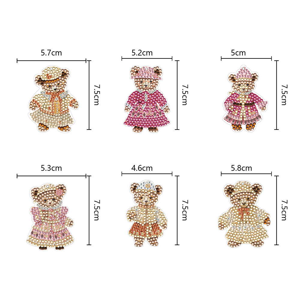 6PCS Double Sided Special Shape Diamond Painting Keychain for Beginners (Bear)