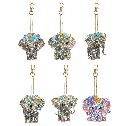 6PCS Double Sided Special Shape Diamond Painting Keychain for Beginner(Elephant)