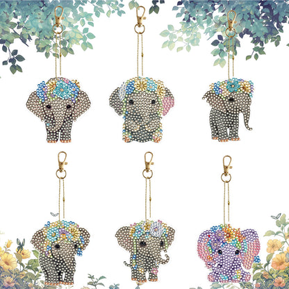 6PCS Double Sided Special Shape Diamond Painting Keychain for Beginner(Elephant)