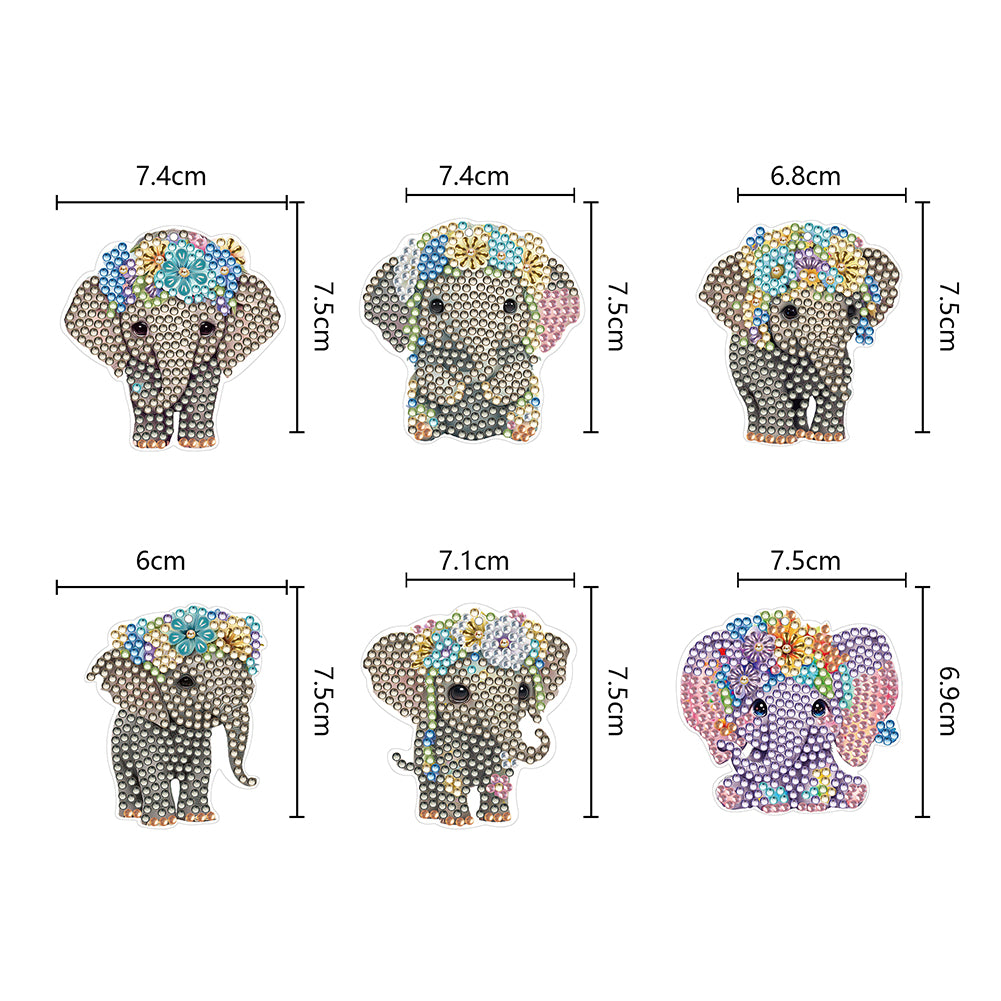 6PCS Double Sided Special Shape Diamond Painting Keychain for Beginner(Elephant)