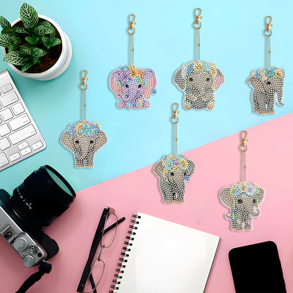 6PCS Double Sided Special Shape Diamond Painting Keychain for Beginner(Elephant)