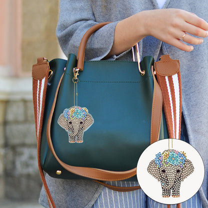 6PCS Double Sided Special Shape Diamond Painting Keychain for Beginner(Elephant)