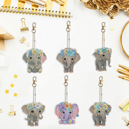 6PCS Double Sided Special Shape Diamond Painting Keychain for Beginner(Elephant)