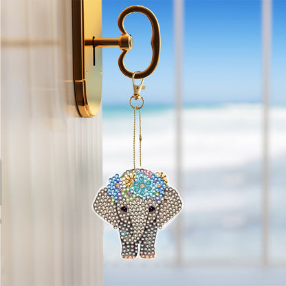 6PCS Double Sided Special Shape Diamond Painting Keychain for Beginner(Elephant)