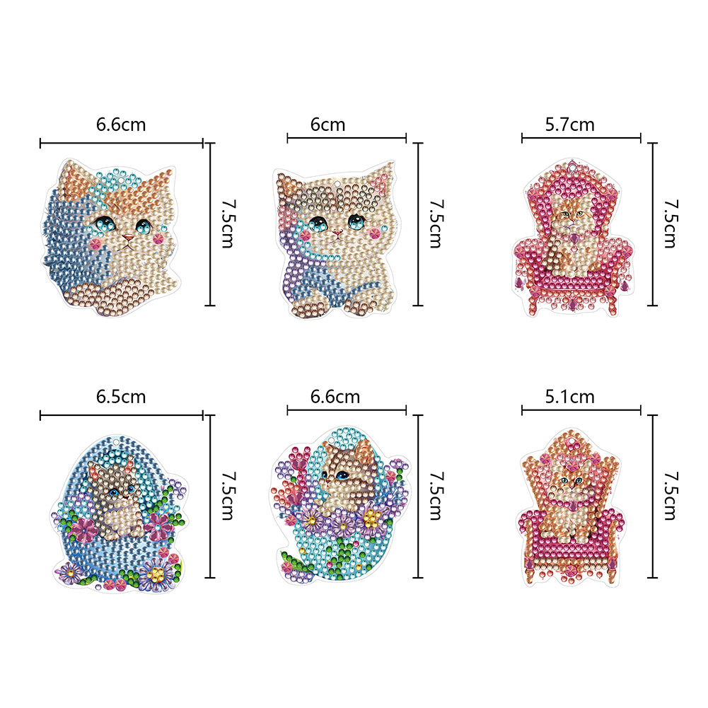 6PCS Double Sided Special Shape Diamond Painting Keychain for Beginners (Kitten)