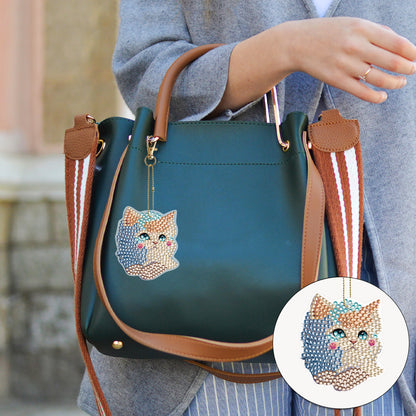 6PCS Double Sided Special Shape Diamond Painting Keychain for Beginners (Kitten)