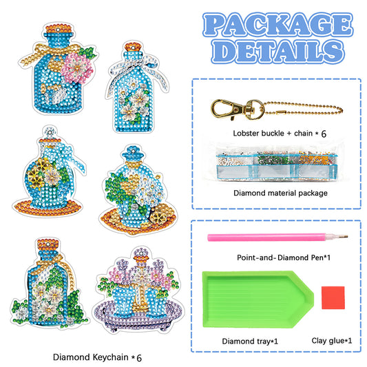 6PCS Double Sided Special Shape Diamond Painting Keychain (Perfume Bottle)